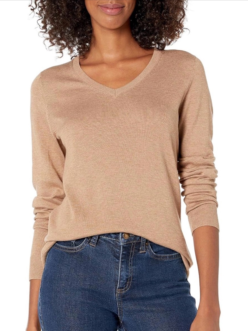 Amazon Essentials V-Neck Sweater - Camel Brown